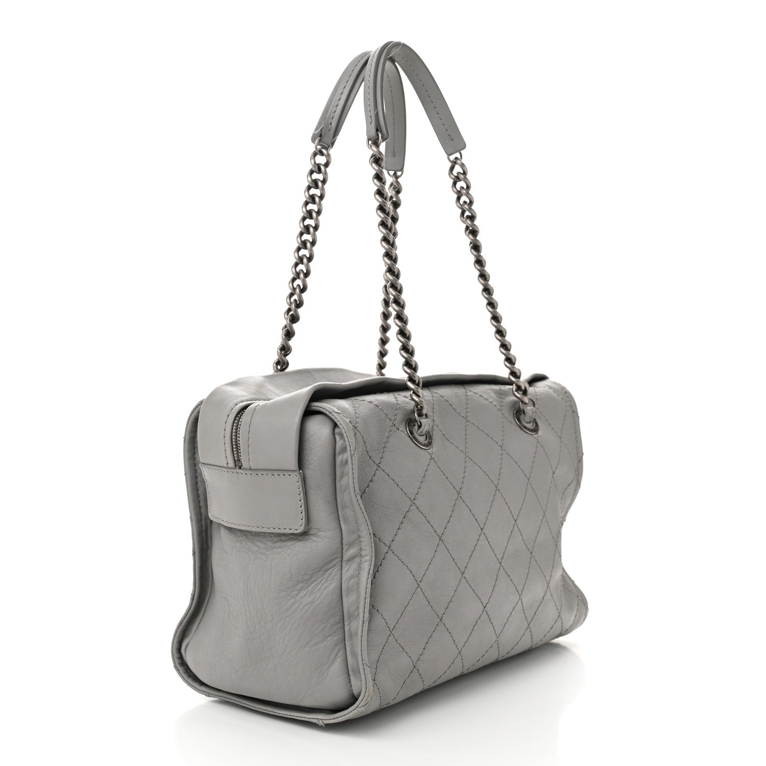 Chanel Calfskin Stitched Bowling Bag Grey 3 of 13