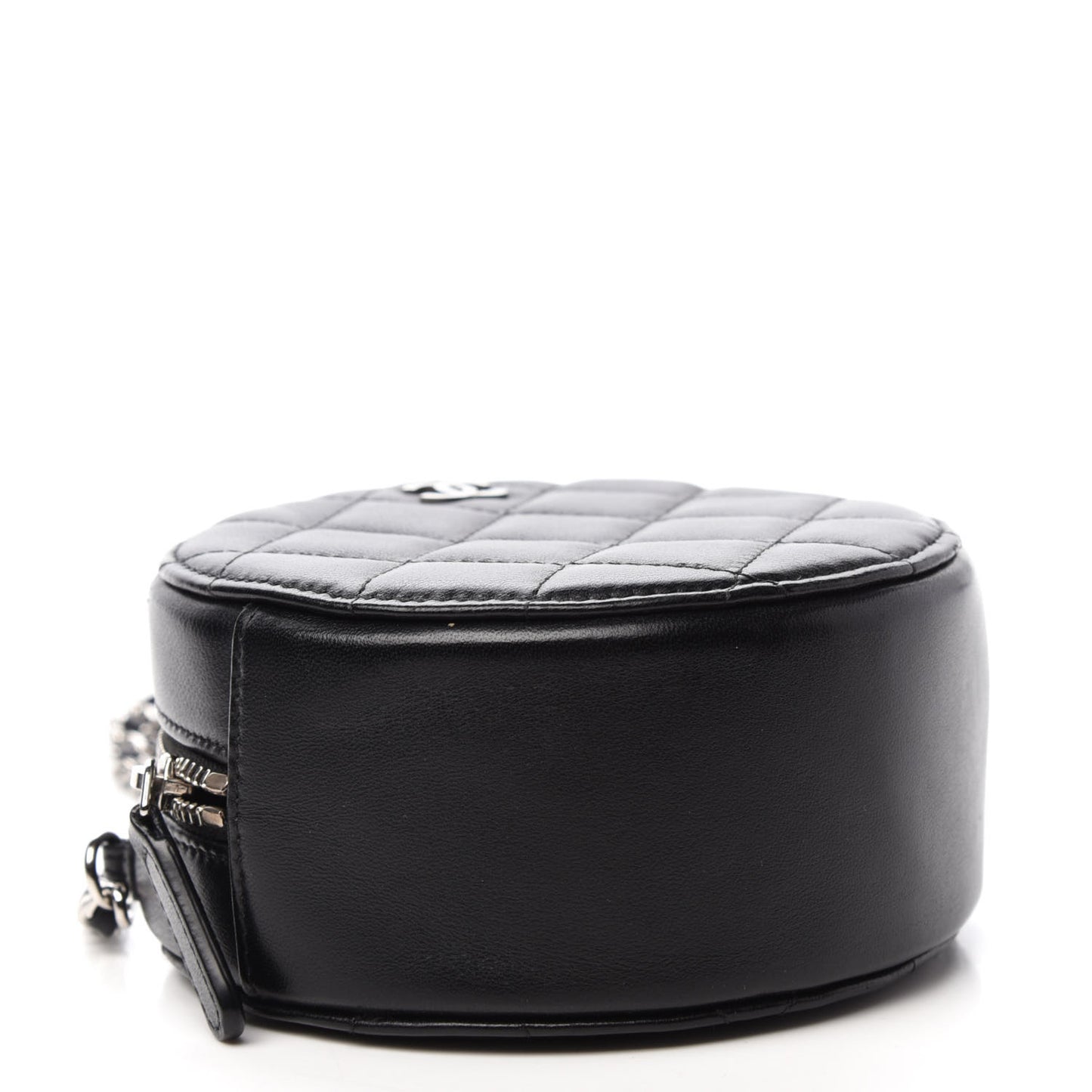 Lambskin Quilted Round Clutch With Chain Black