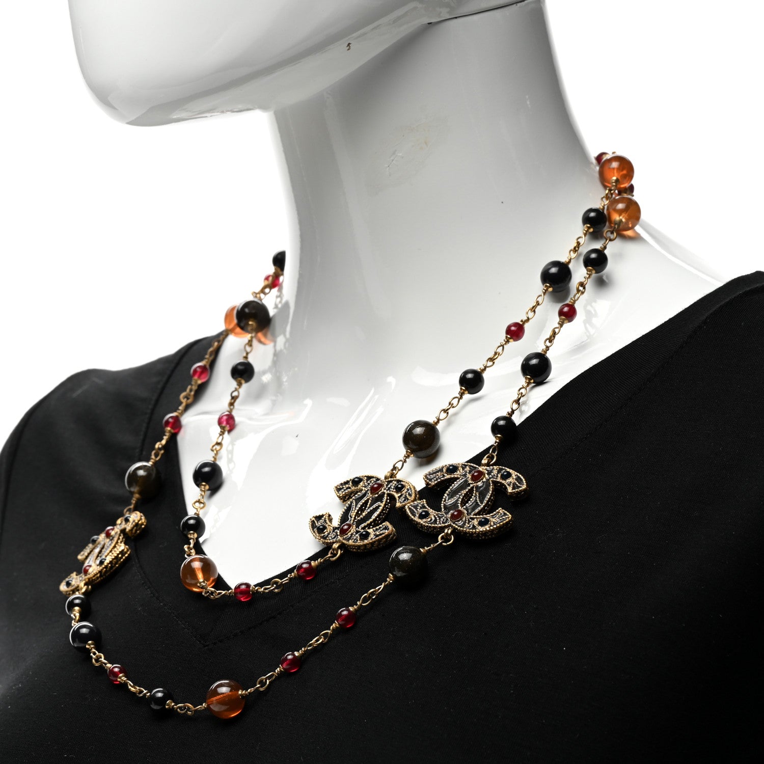 Chanel Gripoix Poured Glass CC Long Necklace Gold Multicolor 2 of 6