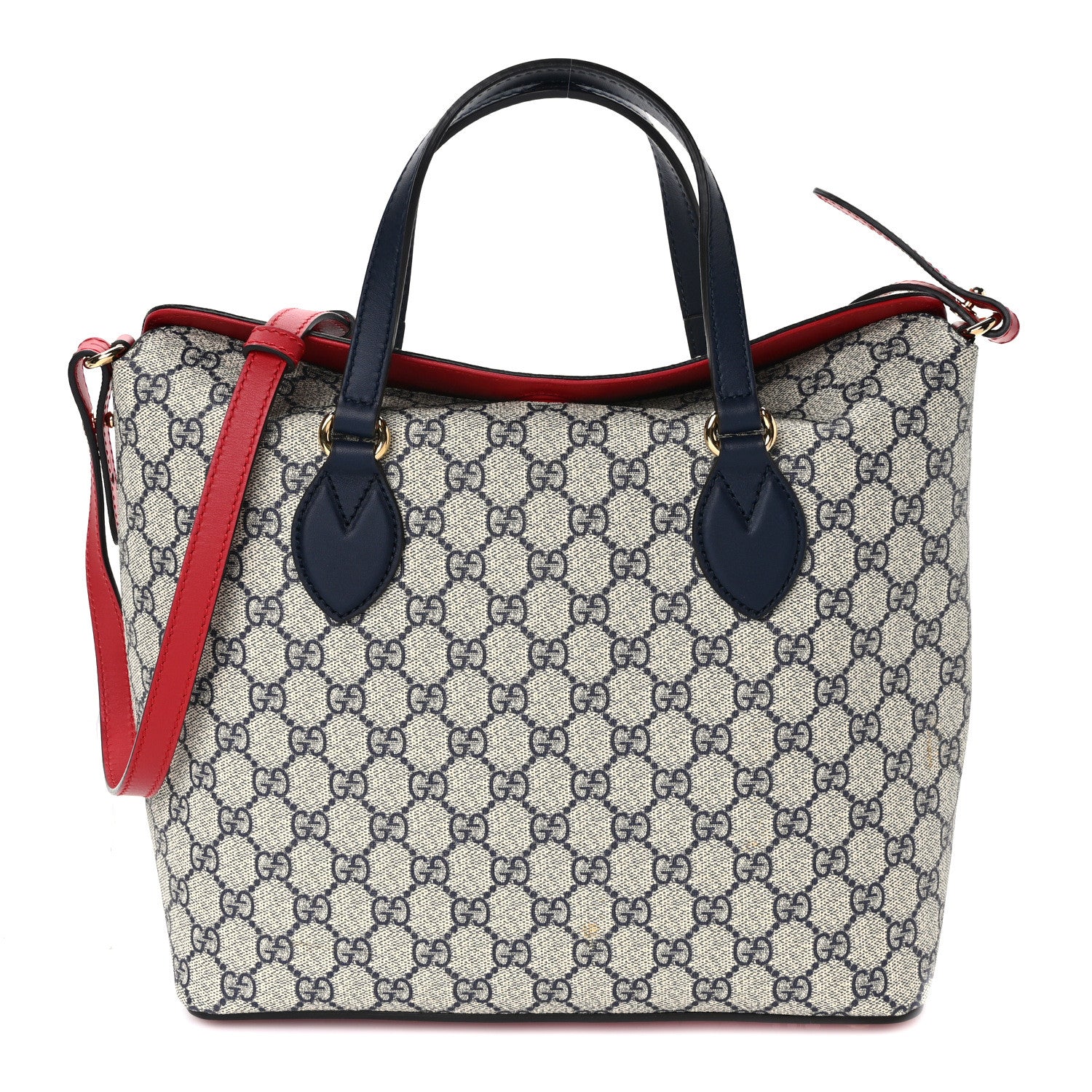 Gucci GG Supreme Monogram Linea A Foldover Tote Beige Blue Hibiscus Red 1 of 9