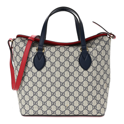 Gucci GG Supreme Monogram Linea A Foldover Tote Beige Blue Hibiscus Red 1 of 9