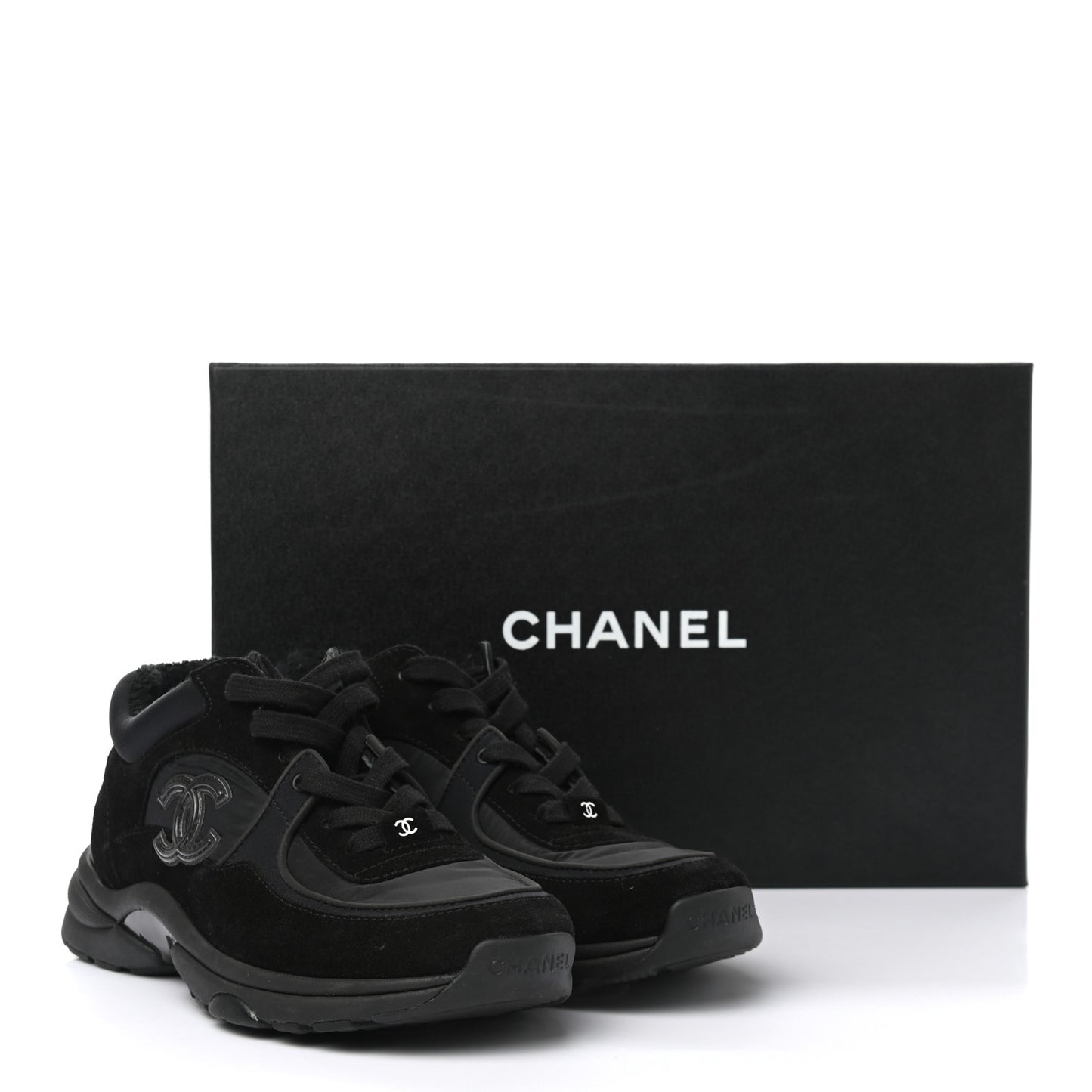 Fabric Calfskin Suede CC Sneakers 36.5 Black