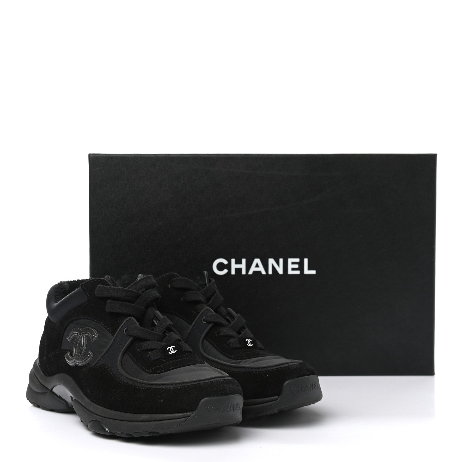 Chanel Fabric Calfskin Suede CC Sneakers 36.5 Black 9 of 9