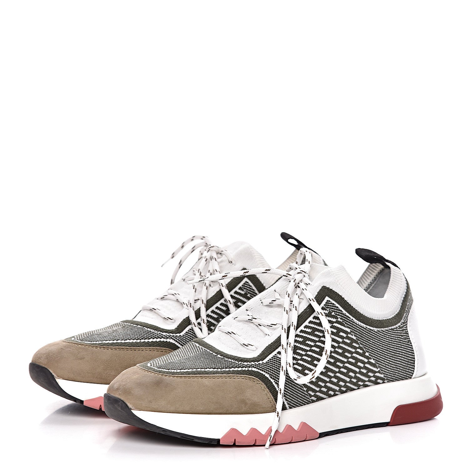Hermes Knit Goatskin Womens Addict Sneakers 35 Vert The Imperial White 3 of 8