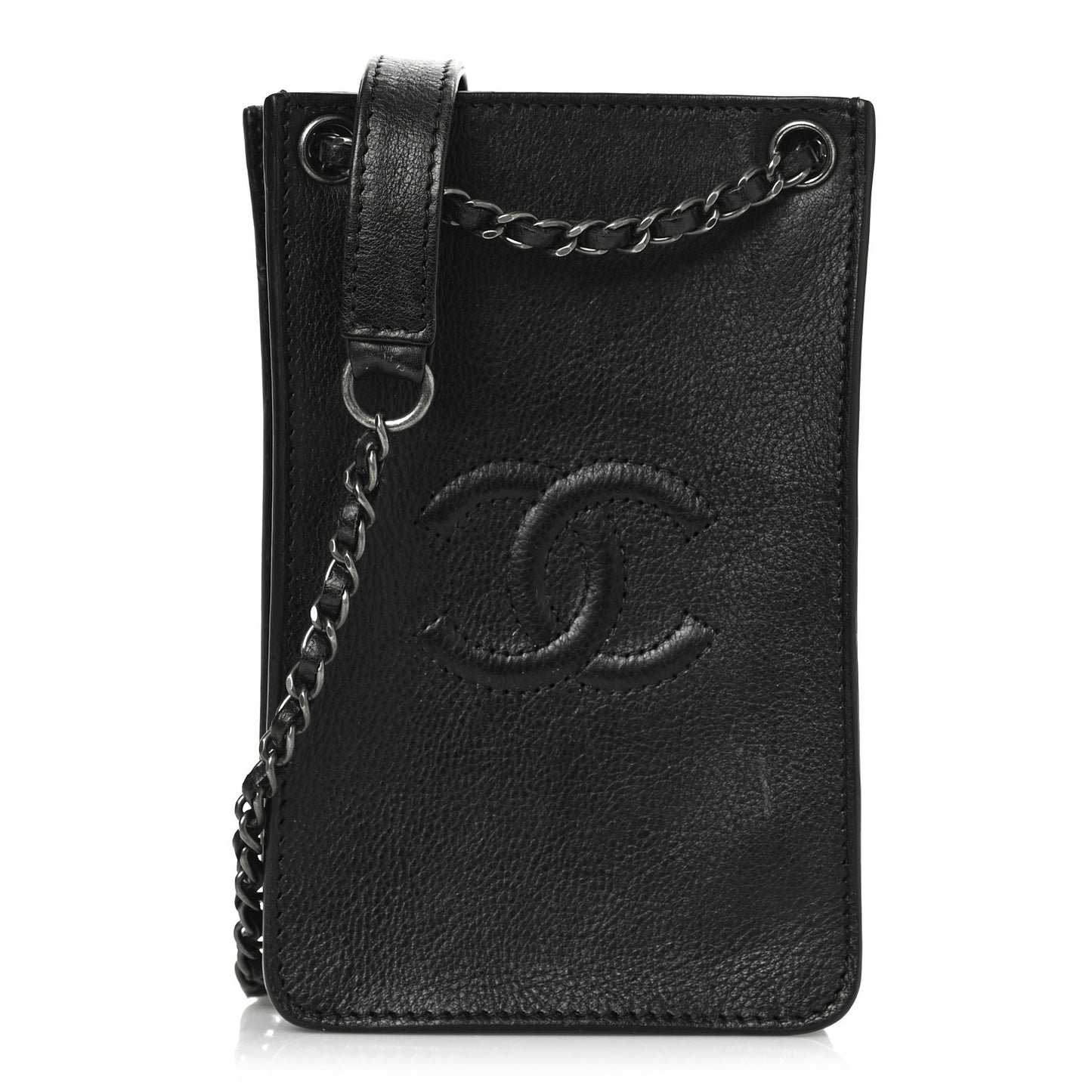 Calfskin CC Phone Holder Crossbody Black