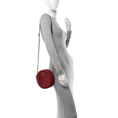 Gucci Glazed Calfskin Matelasse Heart Mini GG Marmont Round Shoulder Bag Romantic Cerise 2 of 10