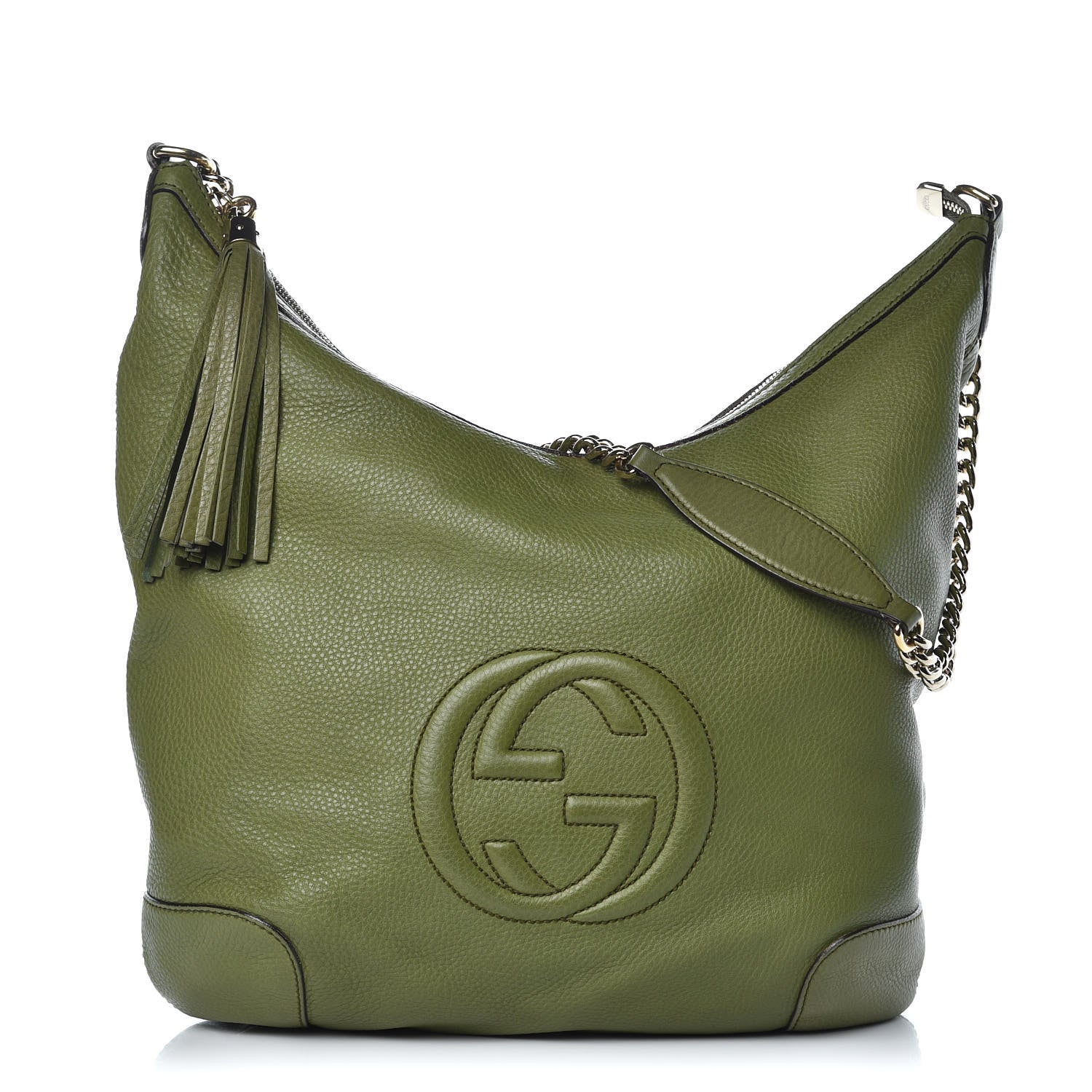 Gucci Pebbled Calfskin Medium Soho Chain Hobo Green 1 of 14