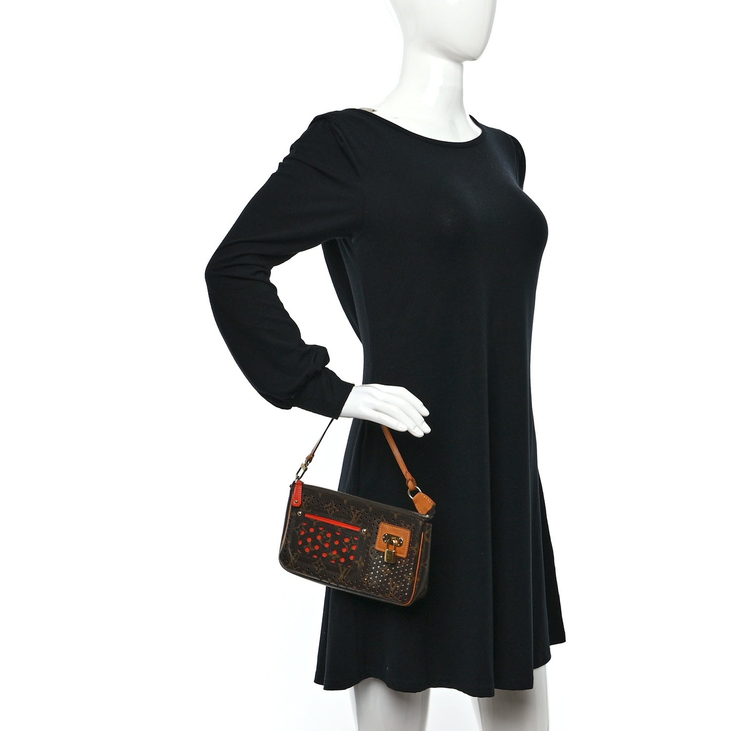 Monogram Perforated Pochette Accessories Bag Orange