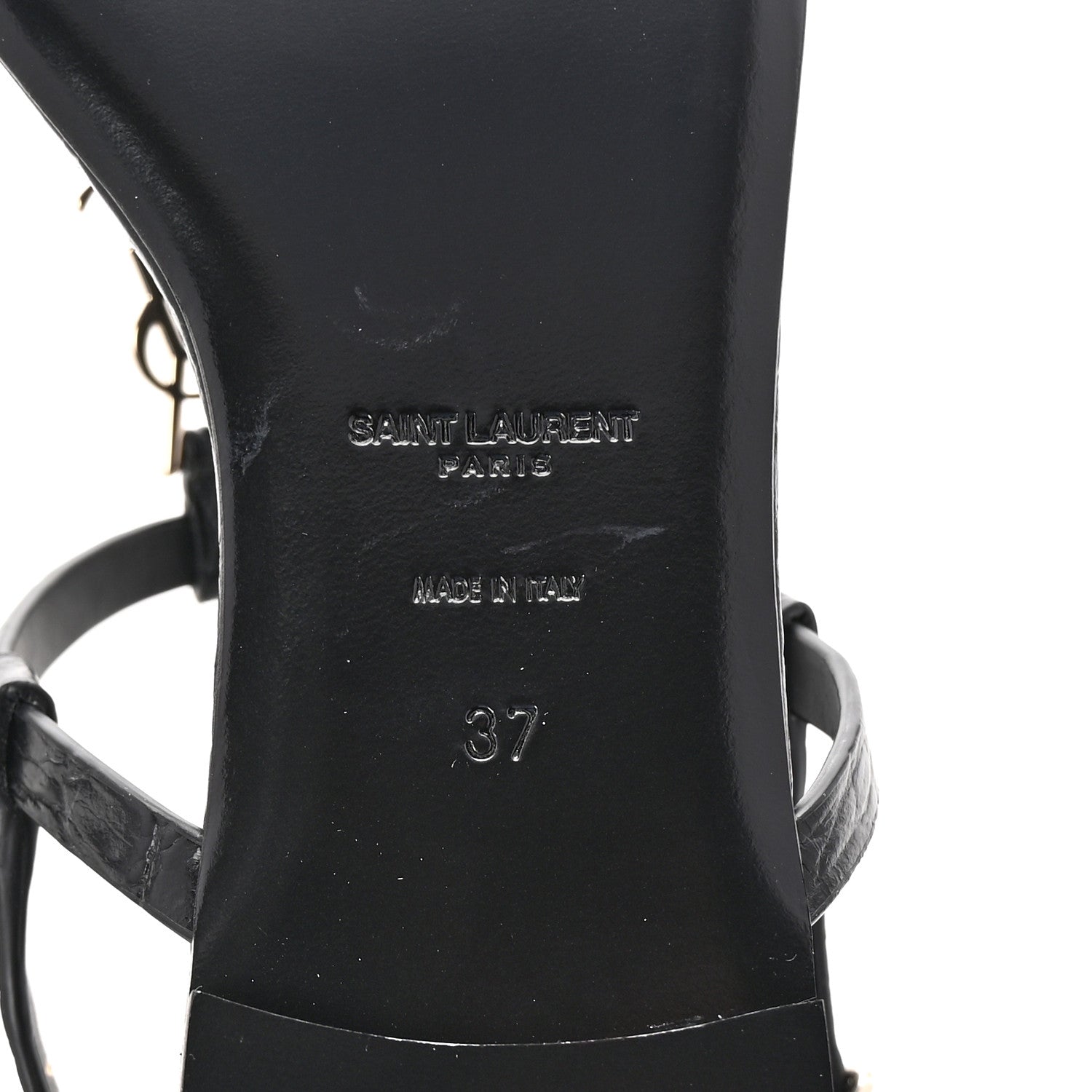 Saint Laurent Calfskin Crocodile Embossed Cassandra Monogram Sandals 37 Black 7 of 10