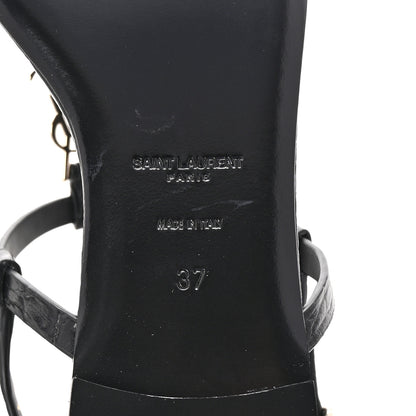 Saint Laurent Calfskin Crocodile Embossed Cassandra Monogram Sandals 37 Black 7 of 10