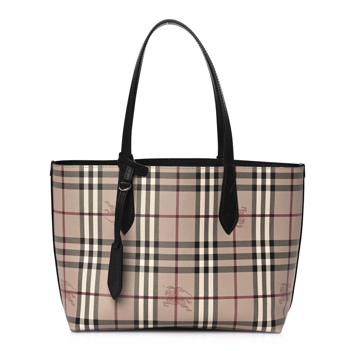 Grainy Calfskin Haymarket Check Medium Reversible Tote Black