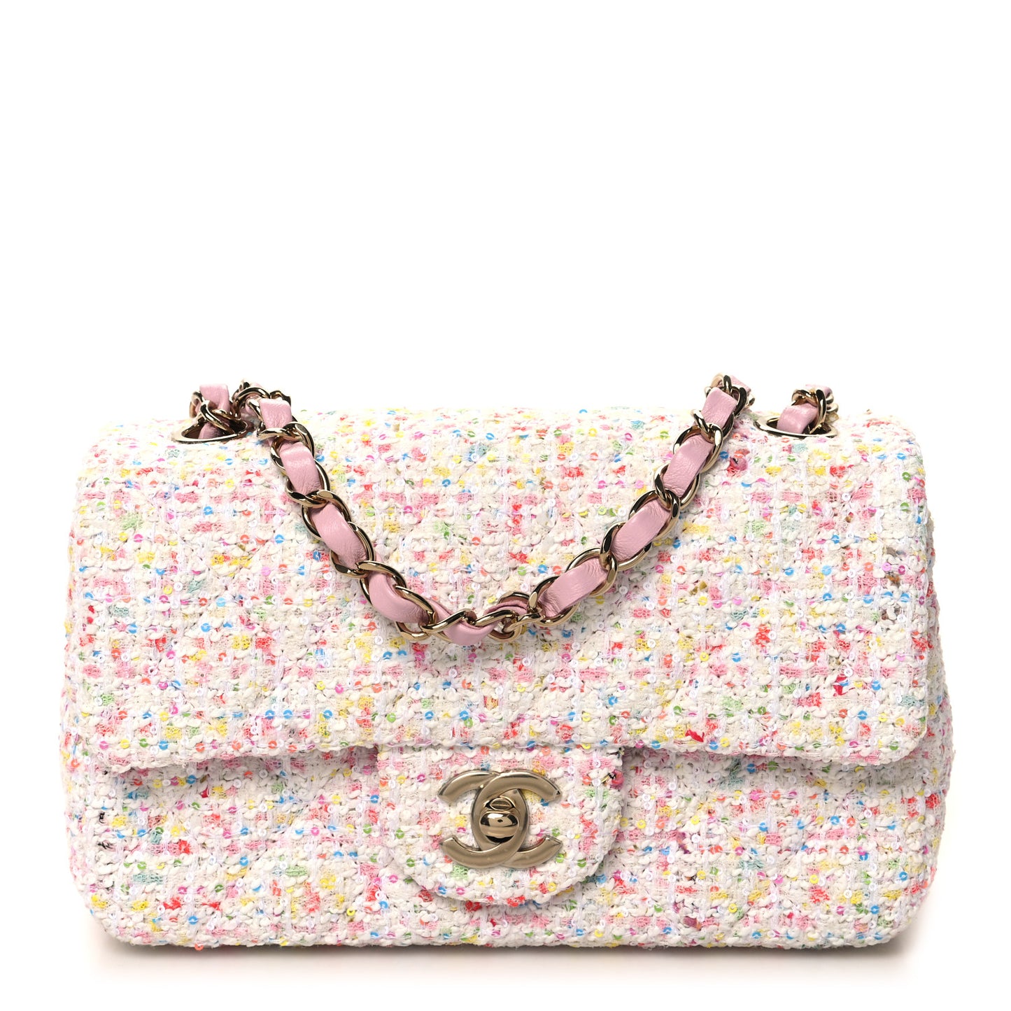 Tweed Quilted Mini Rectangular Flap White Pink Green Blue
