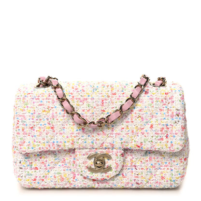 Chanel Tweed Quilted Mini Rectangular Flap White Pink Green Blue 1 of 11