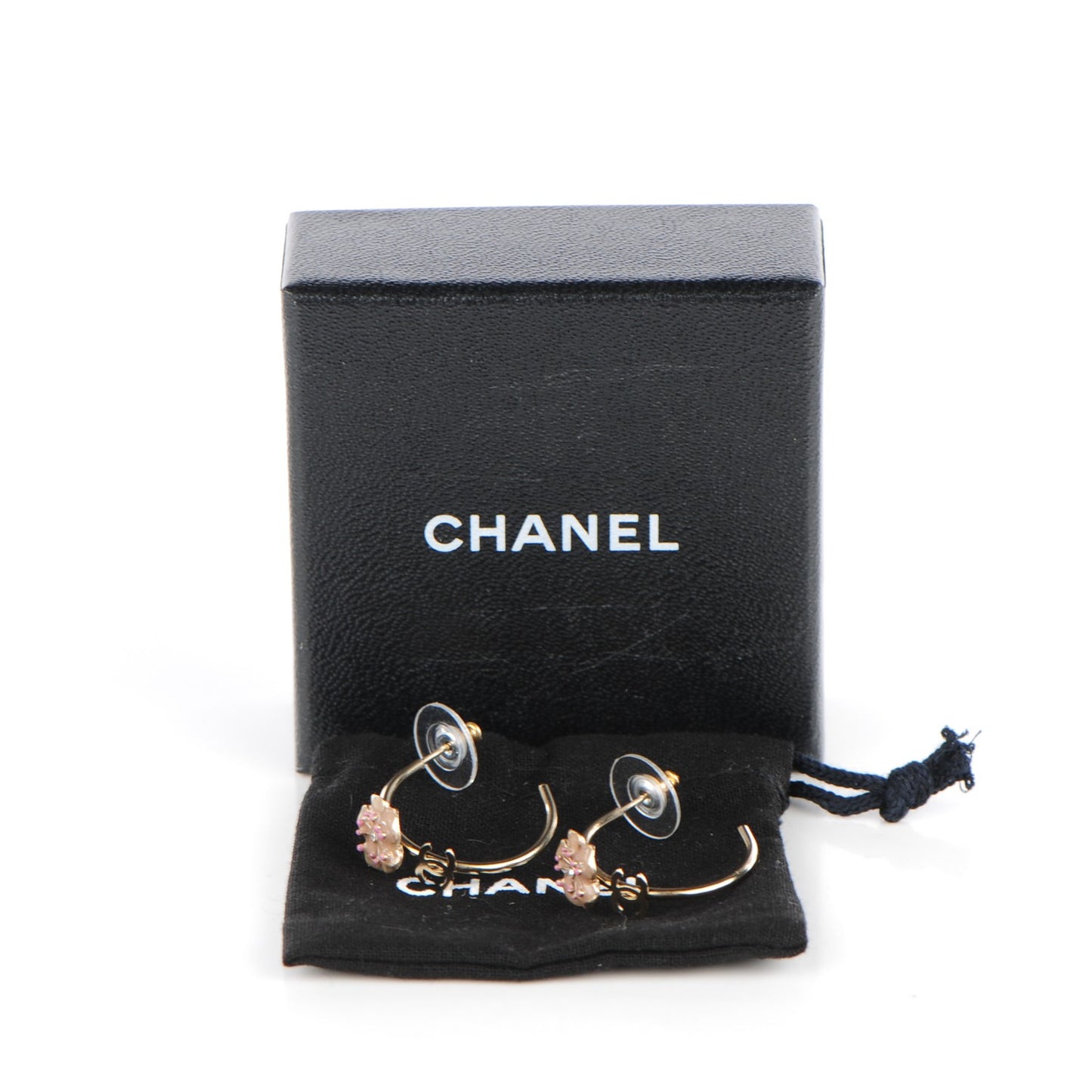 Enamel CC Camellia Hoop Earrings Gold