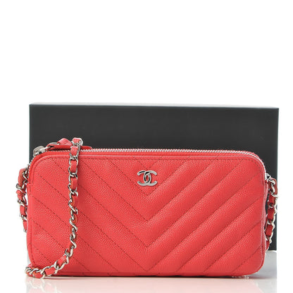 Chanel Caviar Chevron Quilted Small Clutch With Chain Light Red 11 of 11