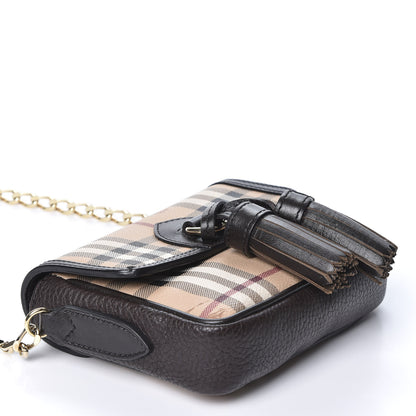 Burberry Haymarket Check Mini Tassel Crossbody Bag Chocolate 3 of 8