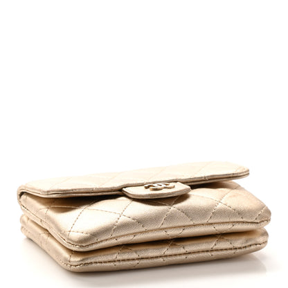 Chanel Metallic Lambskin Quilted Flap Card Holder Wallet Gold 4 of 17