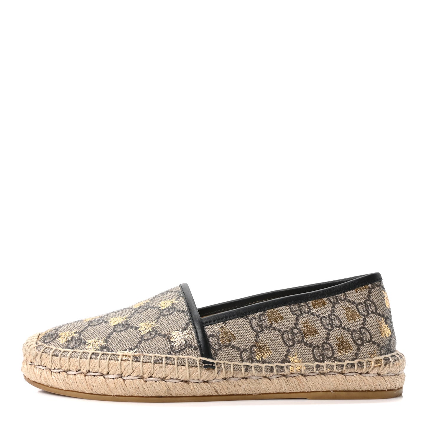 GG Supreme Monogram Bees Espadrille Flats 38 Beige Ebony Oro Black