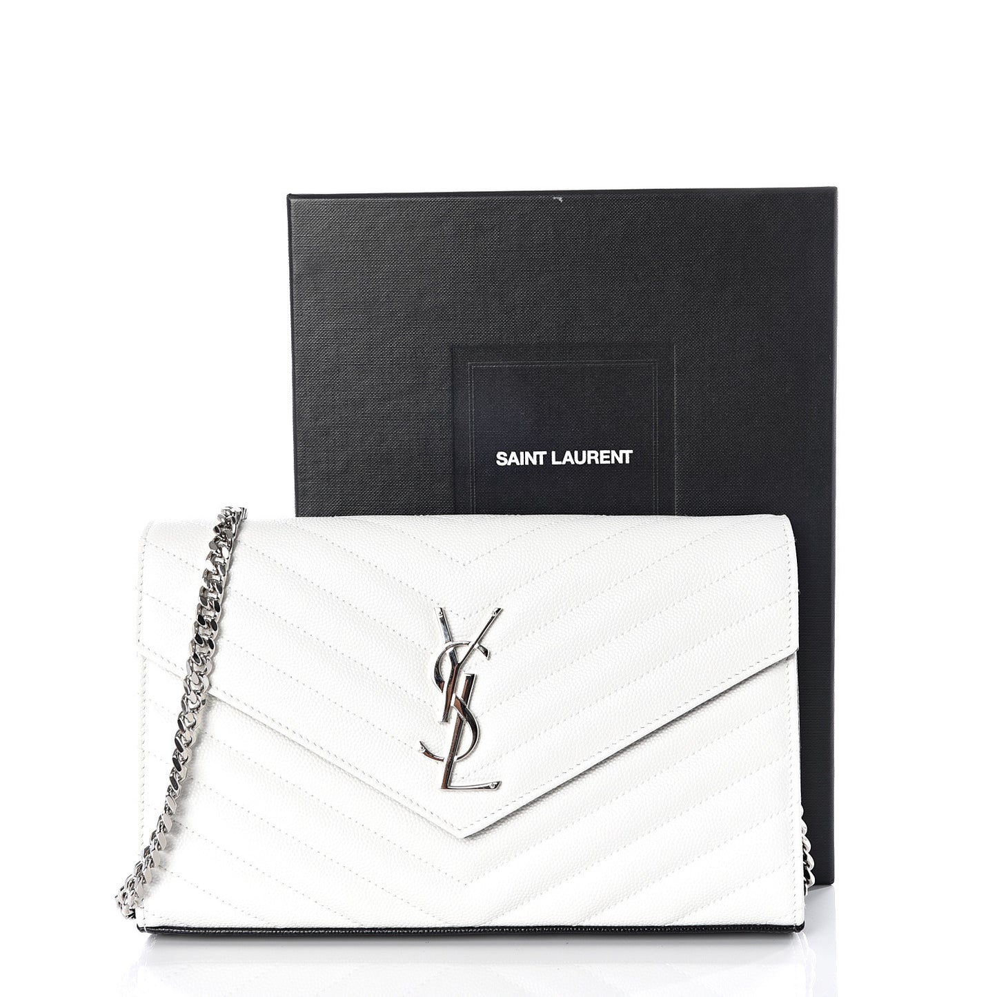 Grain De Poudre Matelasse Bi-Color Chevron Monogram Chain Wallet White Black
