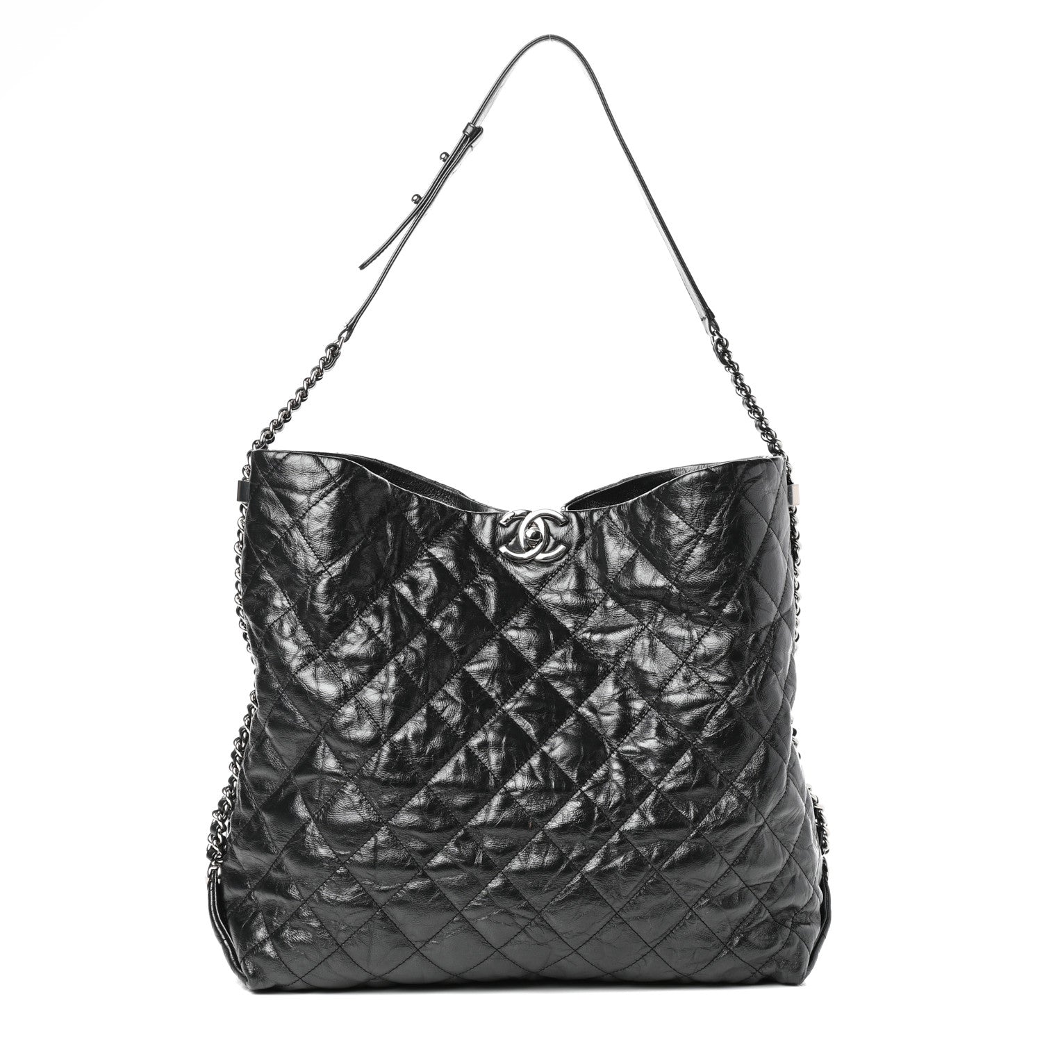 Chanel Crackled Calfskin Quilted Large Big Bang Hobo Black 1 of 10