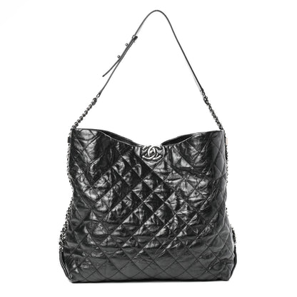 Chanel Crackled Calfskin Quilted Large Big Bang Hobo Black 1 of 10