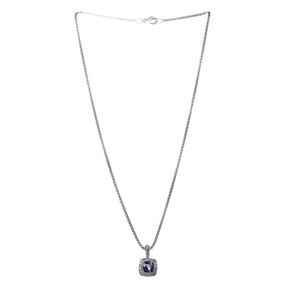 David Yurman Sterling Silver Diamond Amethyst 7mm Petite Albion Pendant Necklace 3 of 6