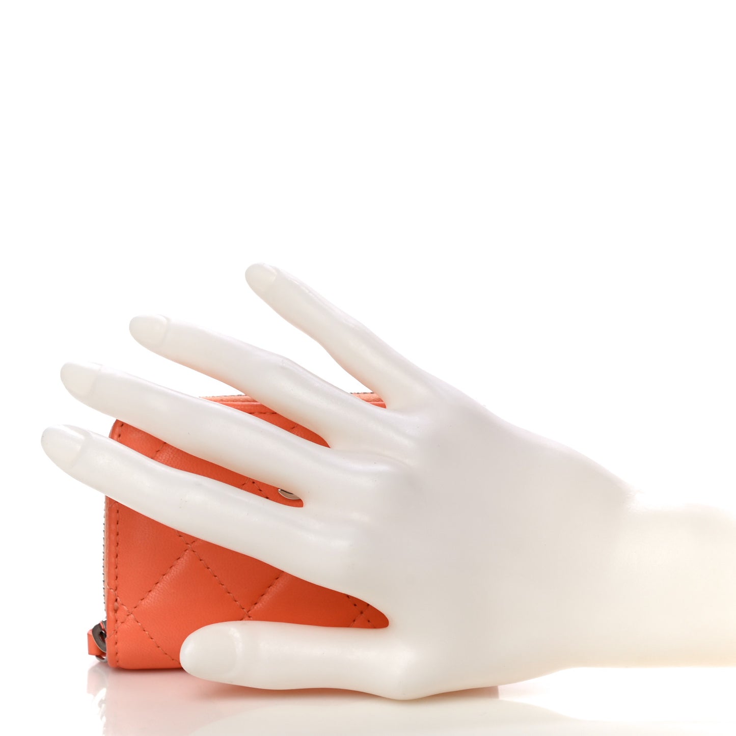 Lambskin Quilted Zip Around Coin Purse Wallet Coral