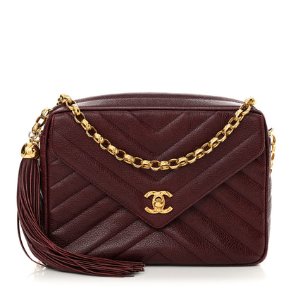 Chanel Caviar Chevron Quilted Tassel Camera Case Burgundy 1 of 13