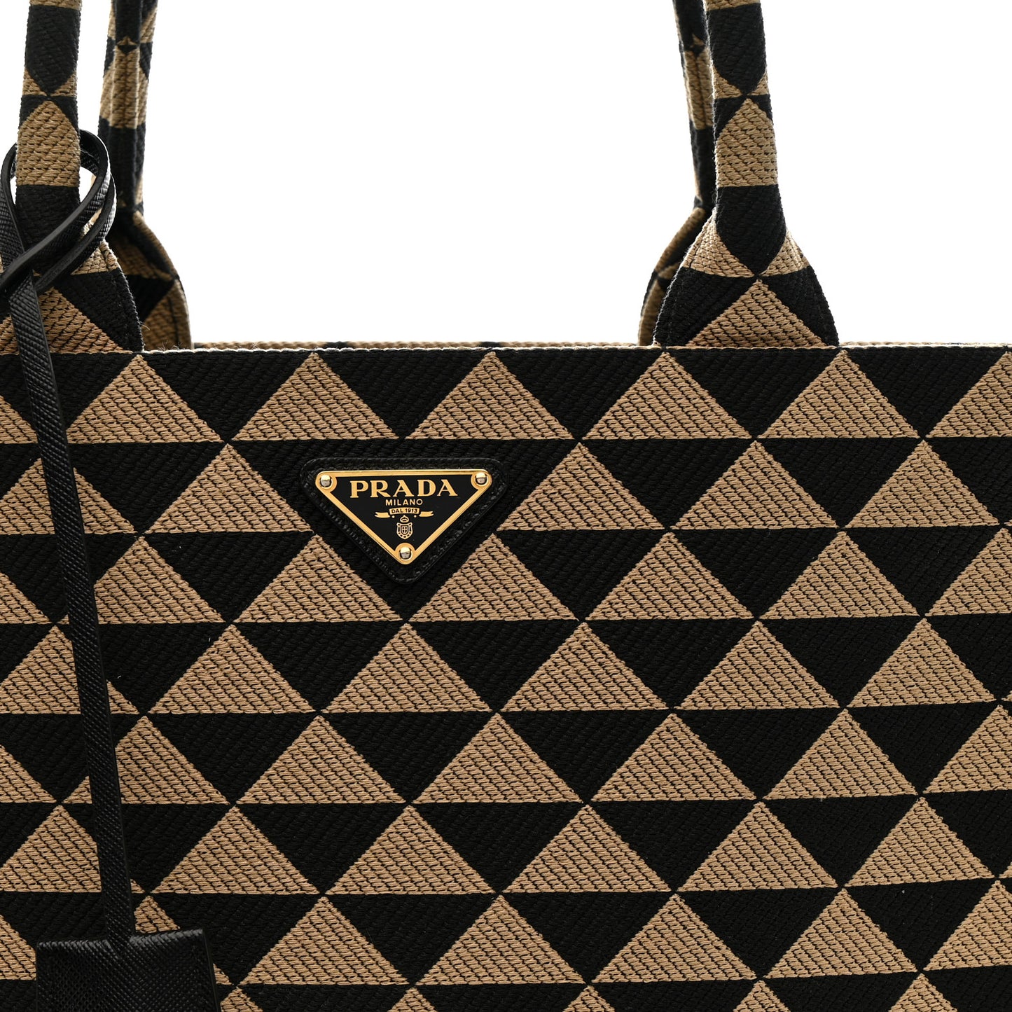 Jacquard Saffiano Triangolo Symbole Embroidered Large Tote Black Corda