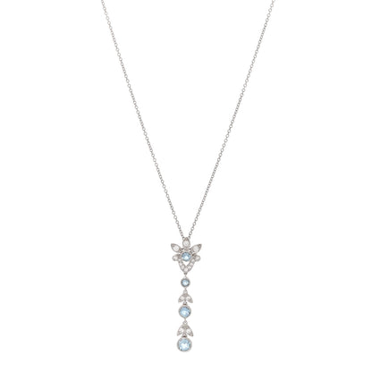 Tiffany Platinum Diamond Aquamarine Drop Pendant Necklace 1 of 5