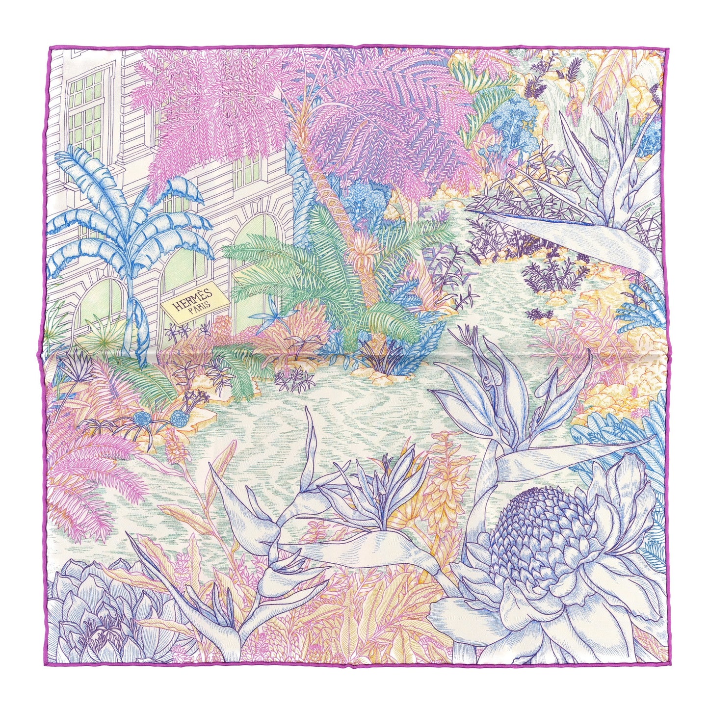 Silk Faubourg Tropical Scarf 45 Rose Blue Vert