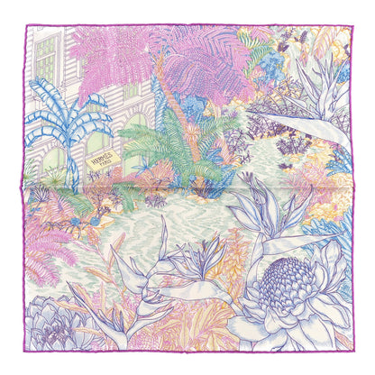 Hermes Silk Faubourg Tropical Scarf 45 Rose Blue Vert 1 of 3