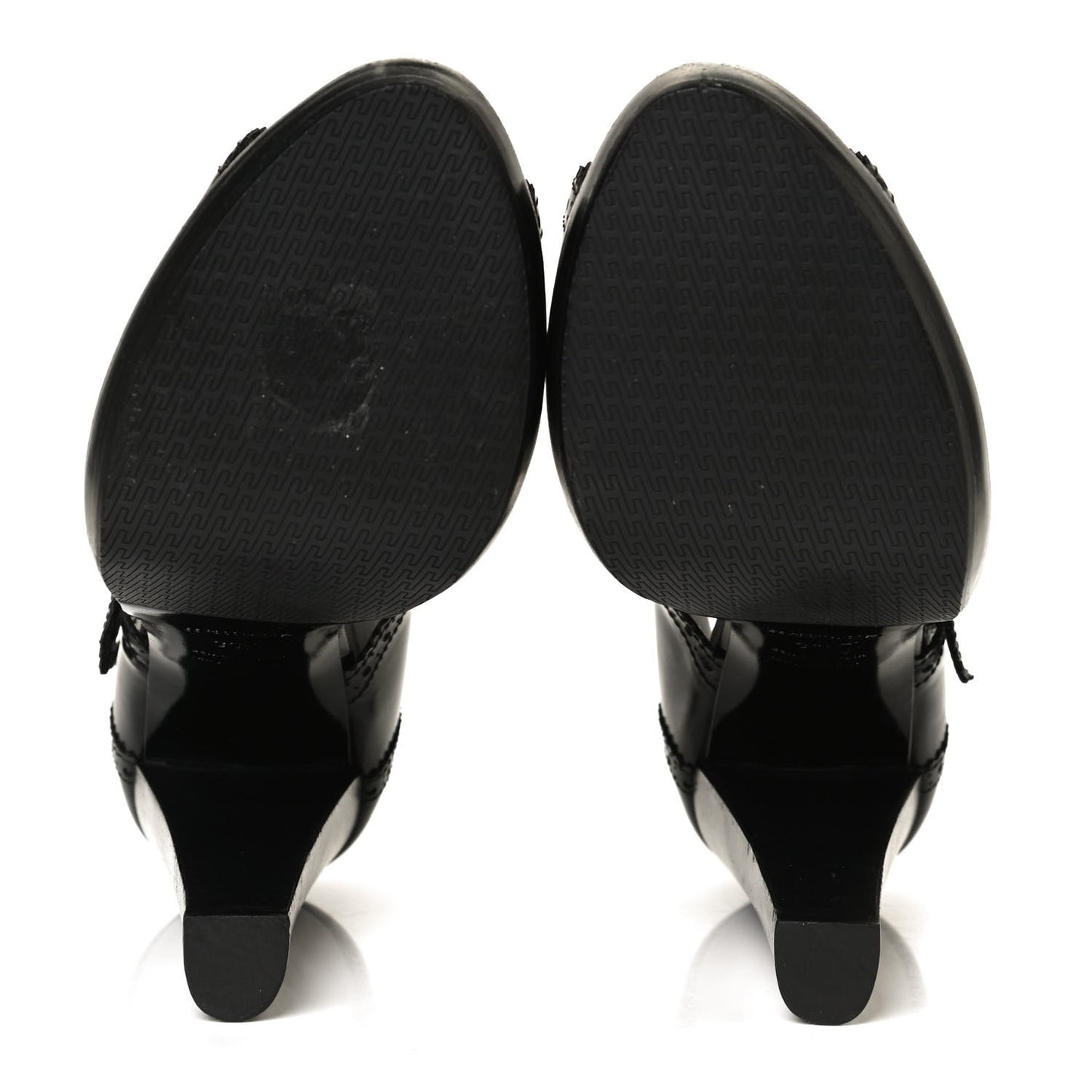 Glazed Calfskin Brogue Open Toe Pumps 39.5 Black