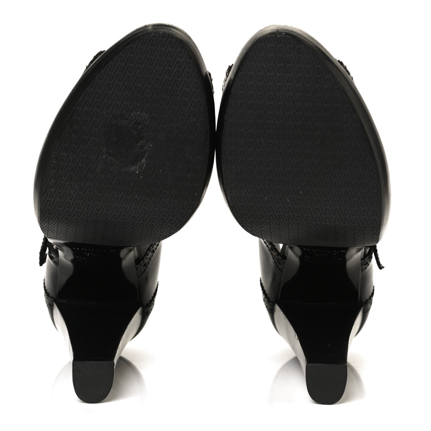 Hermes Glazed Calfskin Brogue Open Toe Pumps 39.5 Black 7 of 9