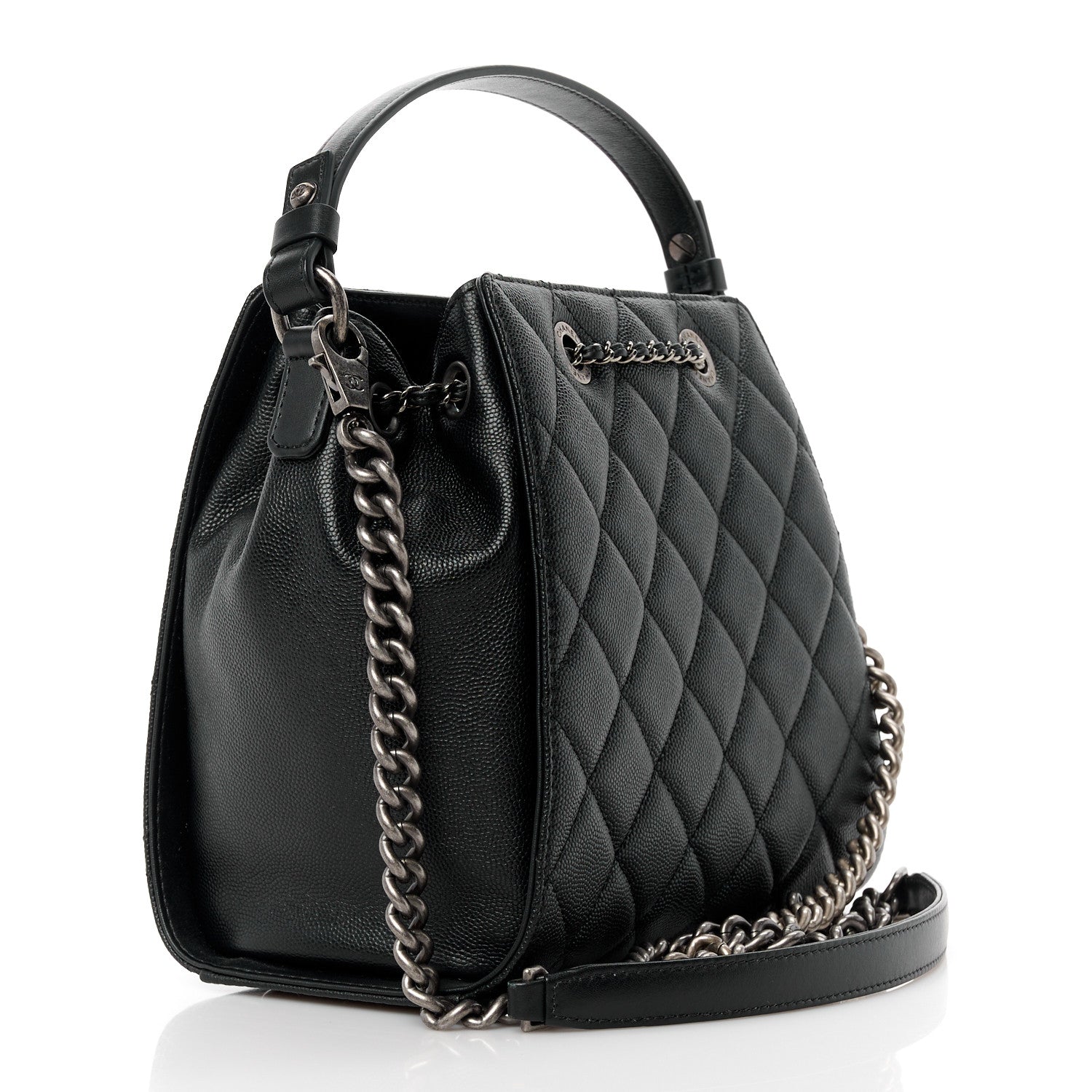 Chanel Caviar Quilted Small CC Bucket Bag Black 3 of 10
