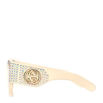Gucci Acetate Crystal Oversize Hollywood Forever Sunglasses GG0144S Ivory 2 of 8