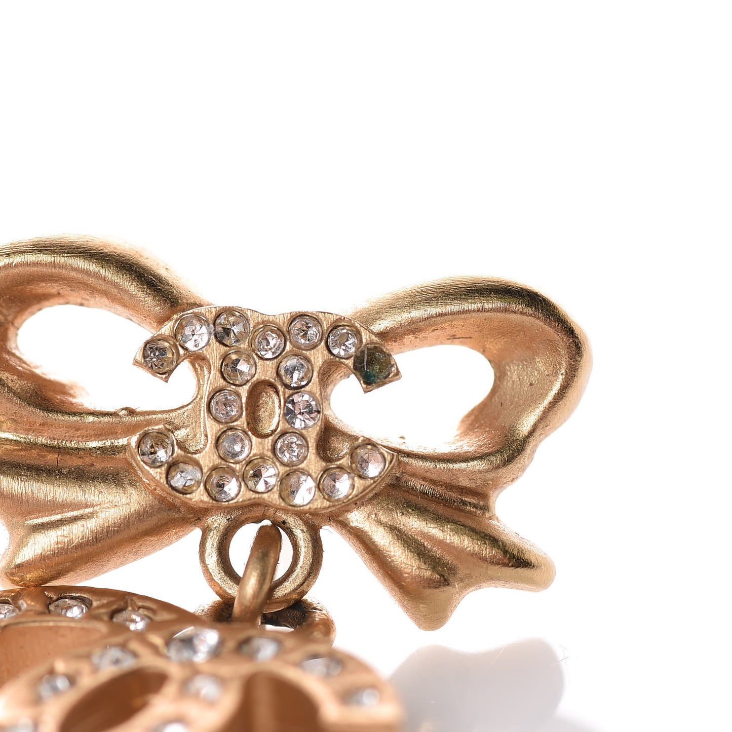 Crystal CC Bow Drop Earrings Gold