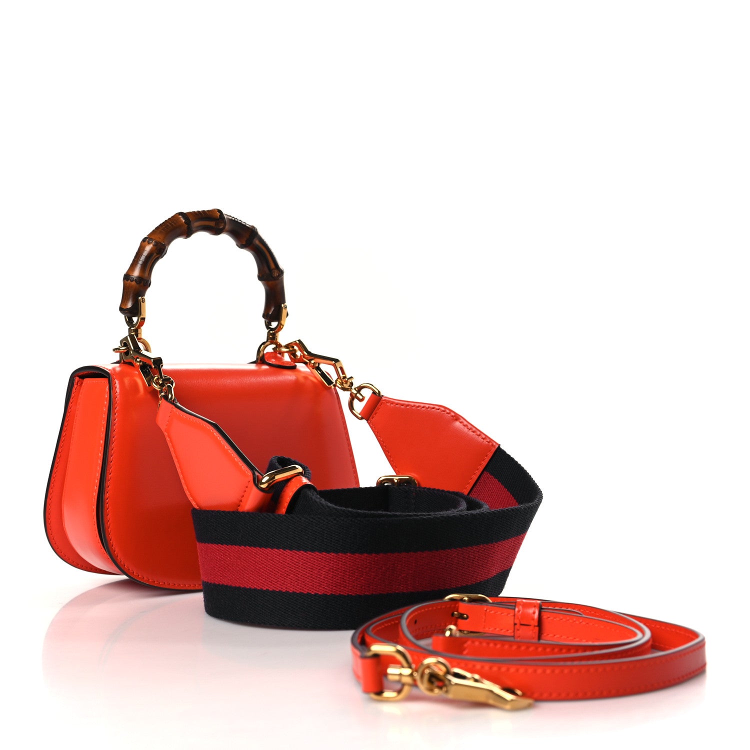 Gucci Boarded Dyana Lux Calfskin Web Mini Bamboo 1947 Top Handle Bag Calypso Orange 3 of 10