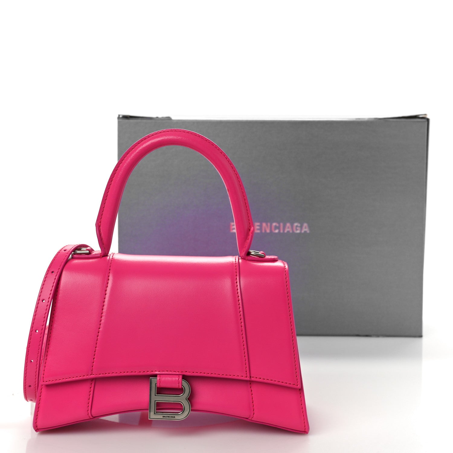 Balenciaga Shiny Box Calfskin Small Hourglass Top Handle Bag Acid Fuchsia 10 of 10