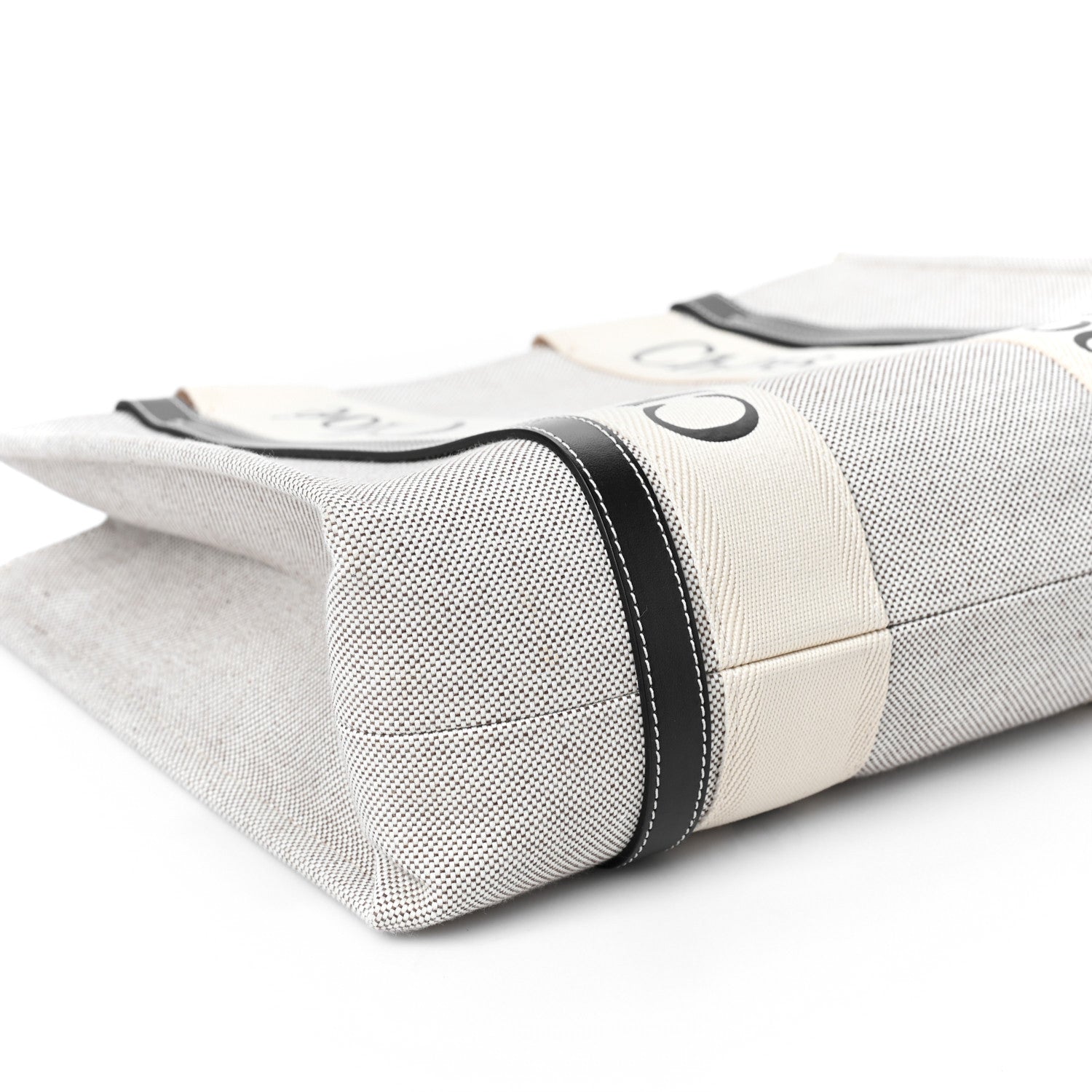 Chloe Cotton Calfskin Medium Woody Ribbon Tote White Black 7 of 8