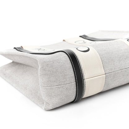 Chloe Cotton Calfskin Medium Woody Ribbon Tote White Black 7 of 8