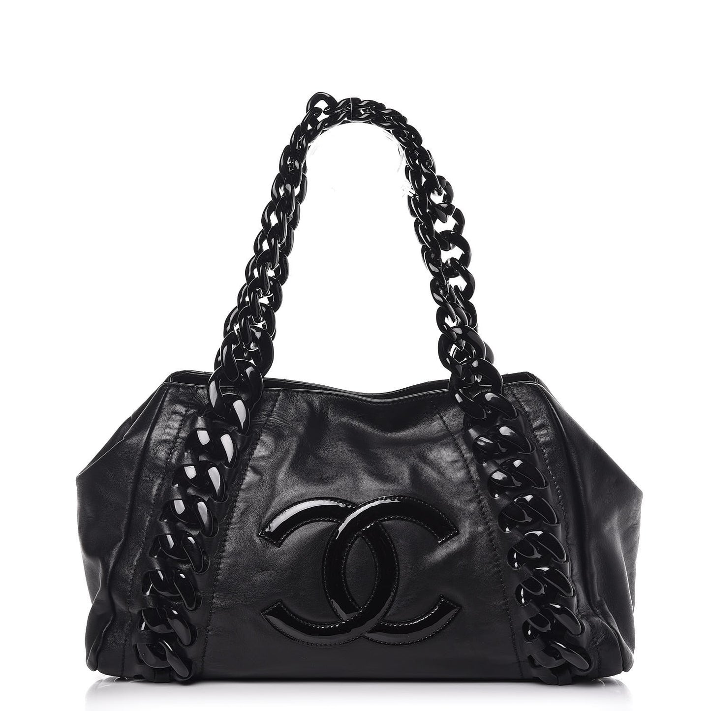 Calfskin Modern Chain Rhodoid East West Tote Black