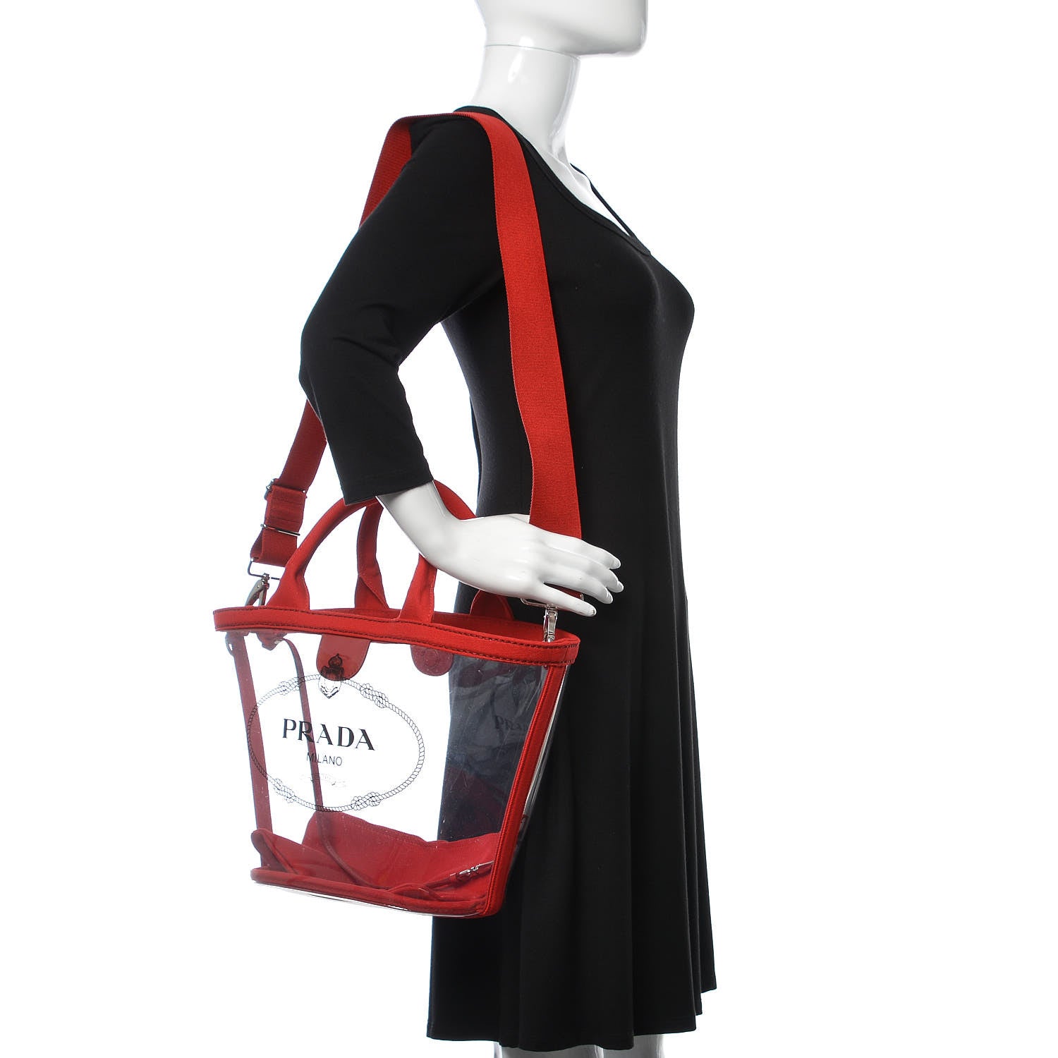 Prada Plexiglass Canapa Small Shopper Tote Rosso 2 of 10