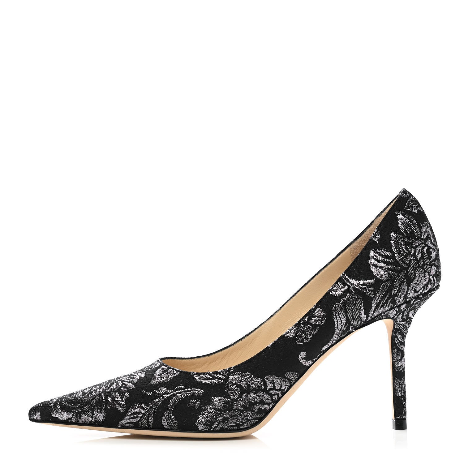Jimmy Choo Floral Brocade Pointy Toe Love 85 Pumps 38.5 Black Steel 1 of 8