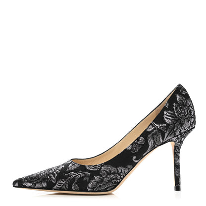 Jimmy Choo Floral Brocade Pointy Toe Love 85 Pumps 38.5 Black Steel 1 of 8