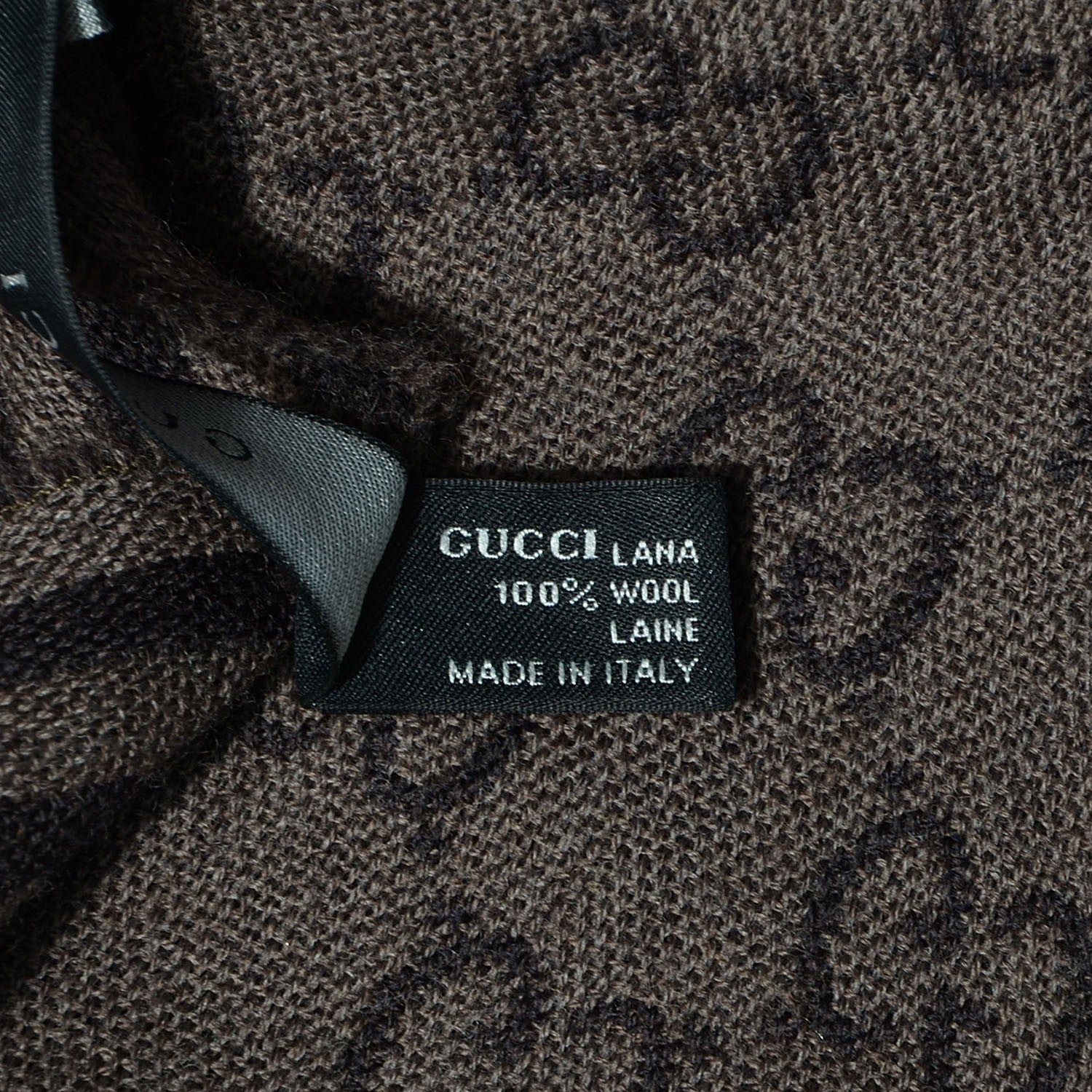 Gucci Monogram Wool Fringe Scarf Brown 6 of 7