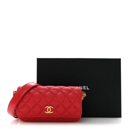 Chanel Caviar Quilted Yours Buttons Phone Holder With Chain Red 11 of 11