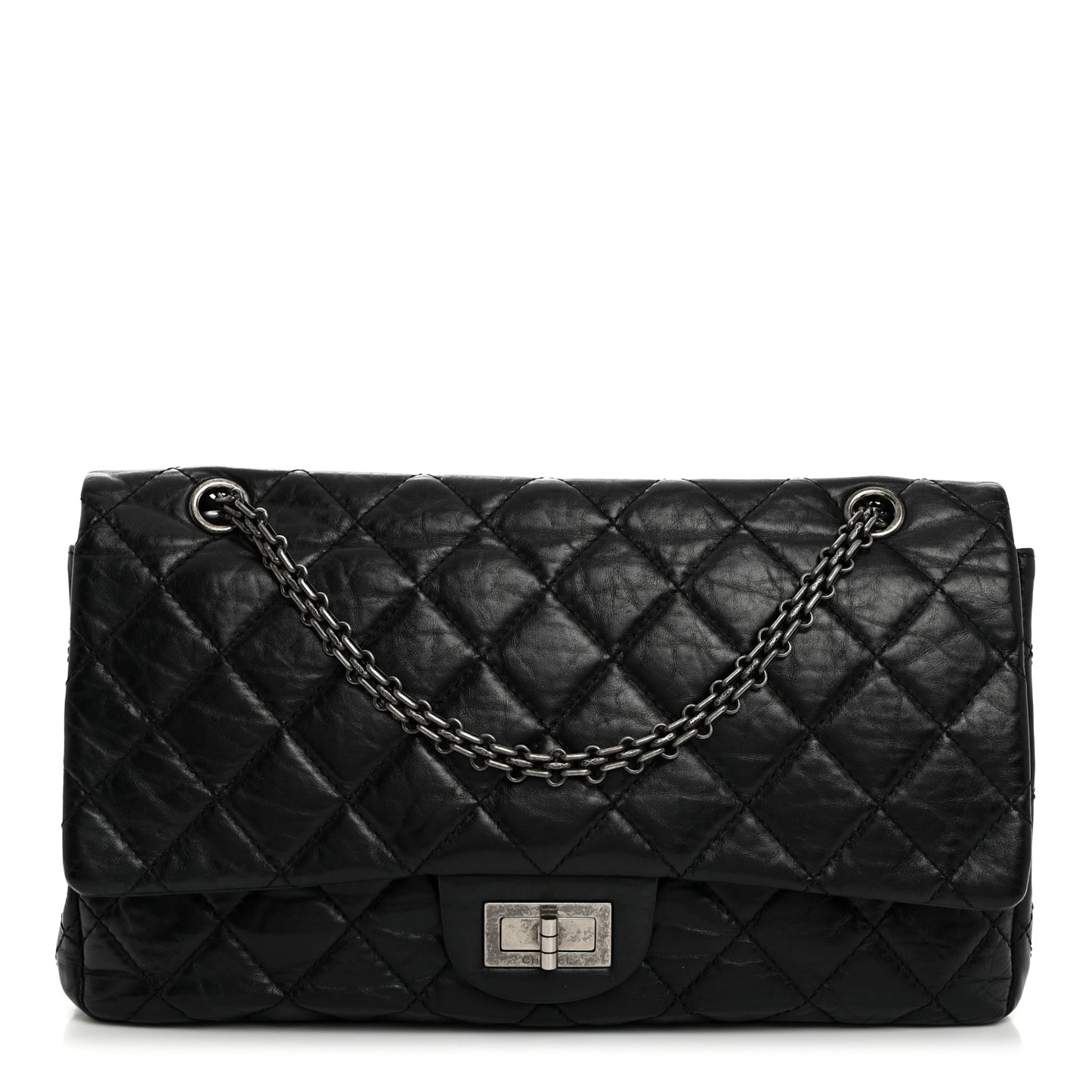 Aged Calfskin Quilted 2.55 Reissue 227 Flap Black