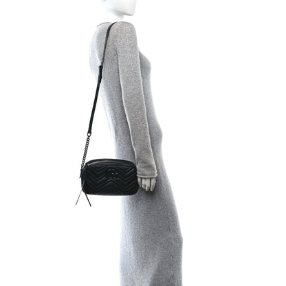 Gucci Calfskin Matelasse Monochrome Small GG Marmont Chain Shoulder Bag Black 2 of 10