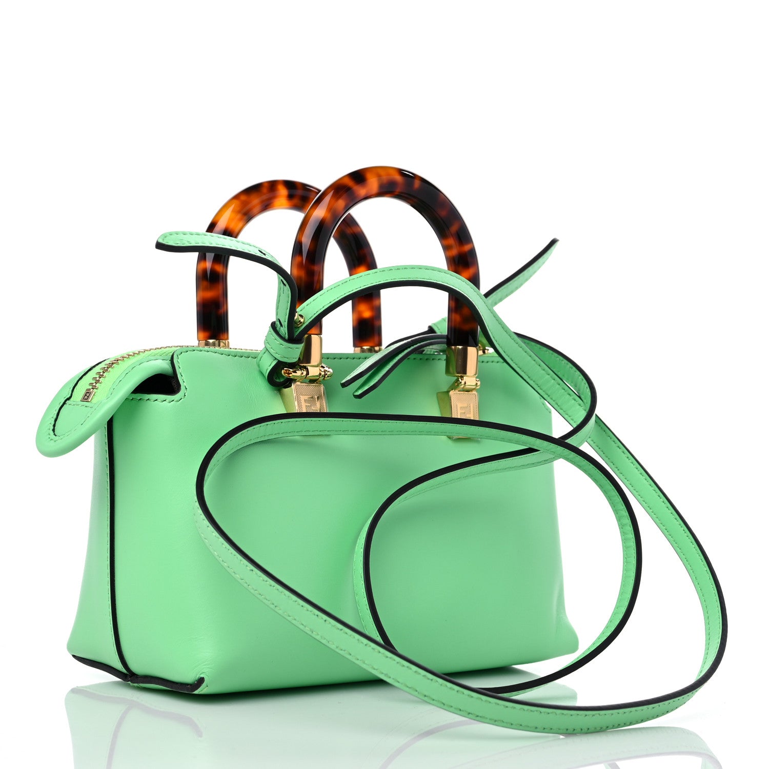 Fendi Vitello King Plexiglass Logo Embossed Mini By The Way Top Handle Boston Bag Edamame 3 of 9